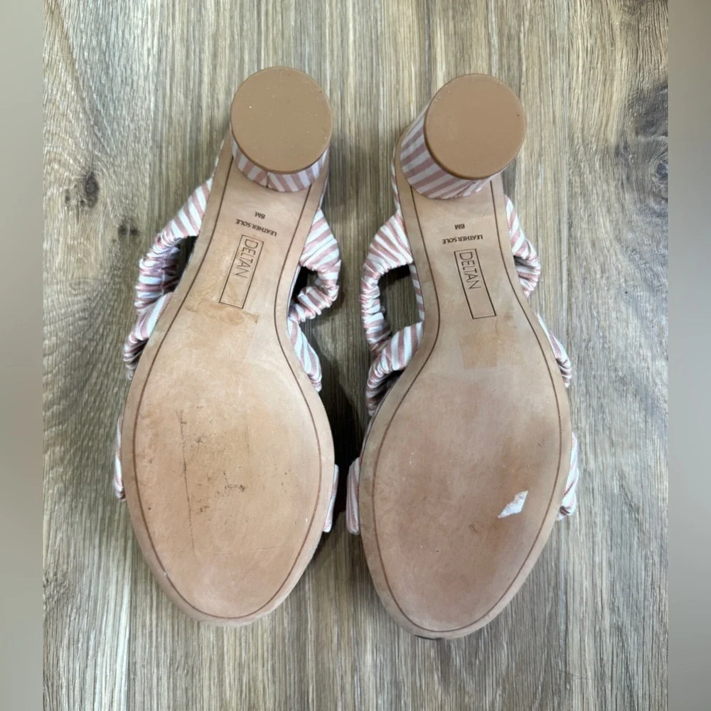 Deltan Dusty Pink Colette Stripe Three Band Dress Mules – Size 8M
